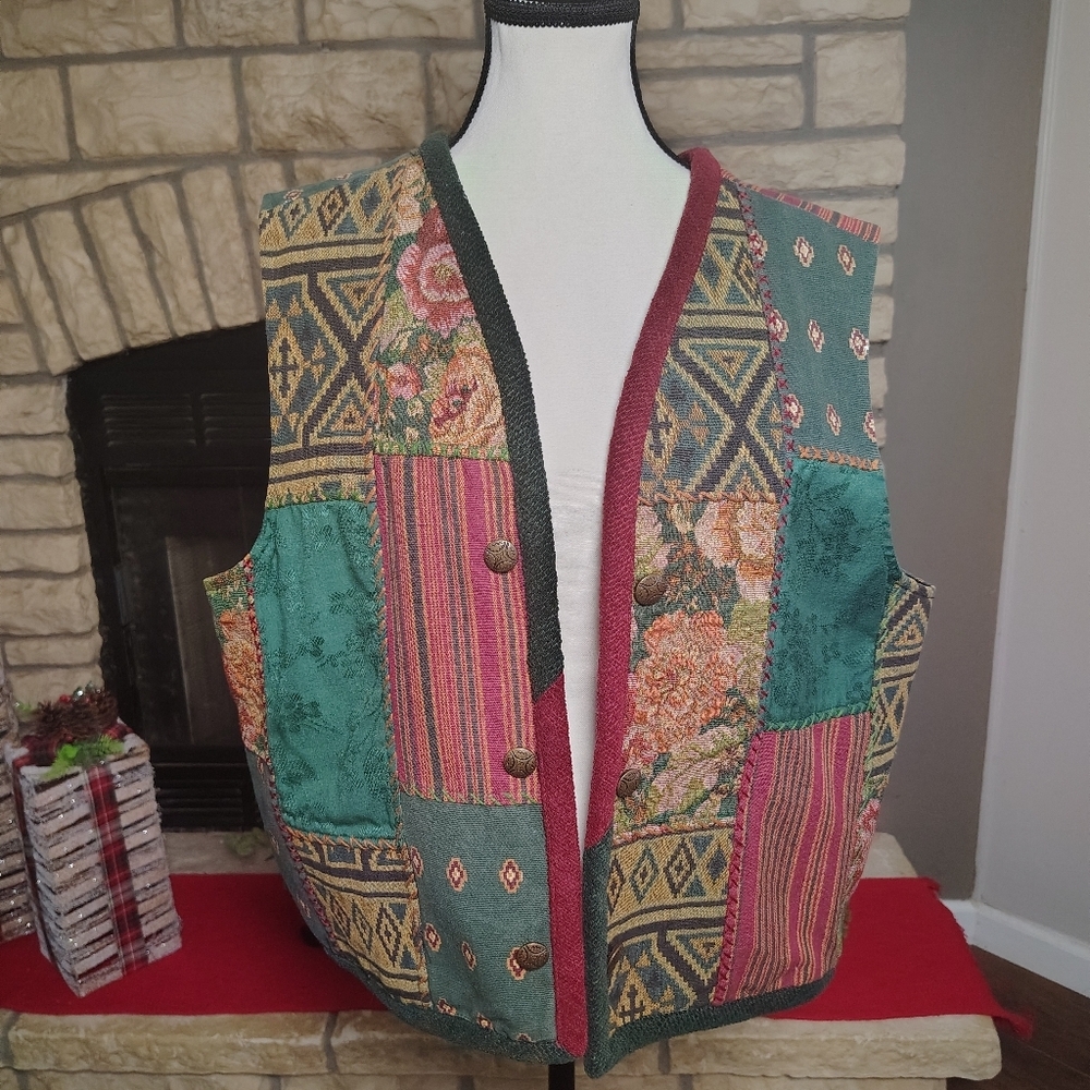Vintage Stonebridge Patchwork Vest With Floral Pa… - image 5